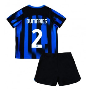 Inter Milan Denzel Dumfries #2 Hemmaställ Barn 2023-24 Kortärmad (+ Korta byxor)